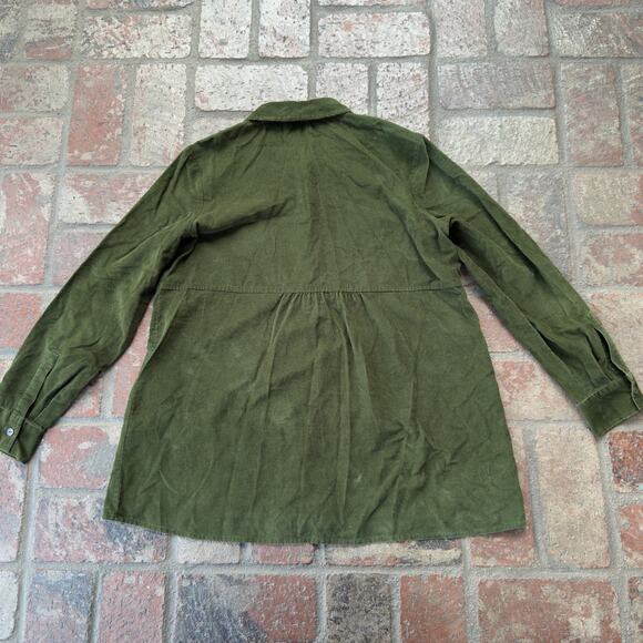 J.Jill Corduroy Green Button Up Blouse Fall Long Sleeve Autumn Collared - Picture 4 of 8